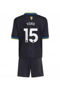 Manchester United Leny Yoro #15 Jalkapallovaatteet Lasten Kolmas peliasu 2025-26 Lyhythihainen (+ Lyhyet housut)